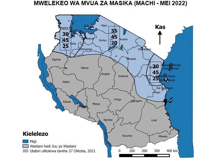 TMA YATOA UTABIRI WA MSIMU WA MVUA ZA MASIKA 2022 KWA MAENEO YANAYOPATA MVUA MARA MBILI KWA MWAKA.